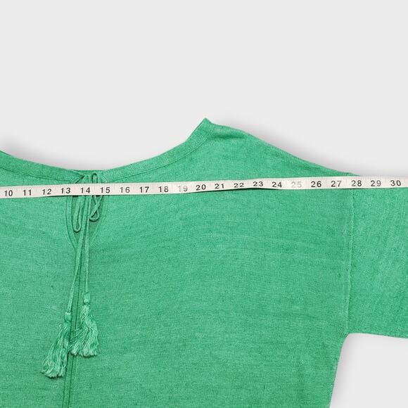 Talbots Green Linen Boatneck Sweater Sz XL Drop Shoulder 3/4 Sleeve Boxy Relaxed - Picture 10 of 12
